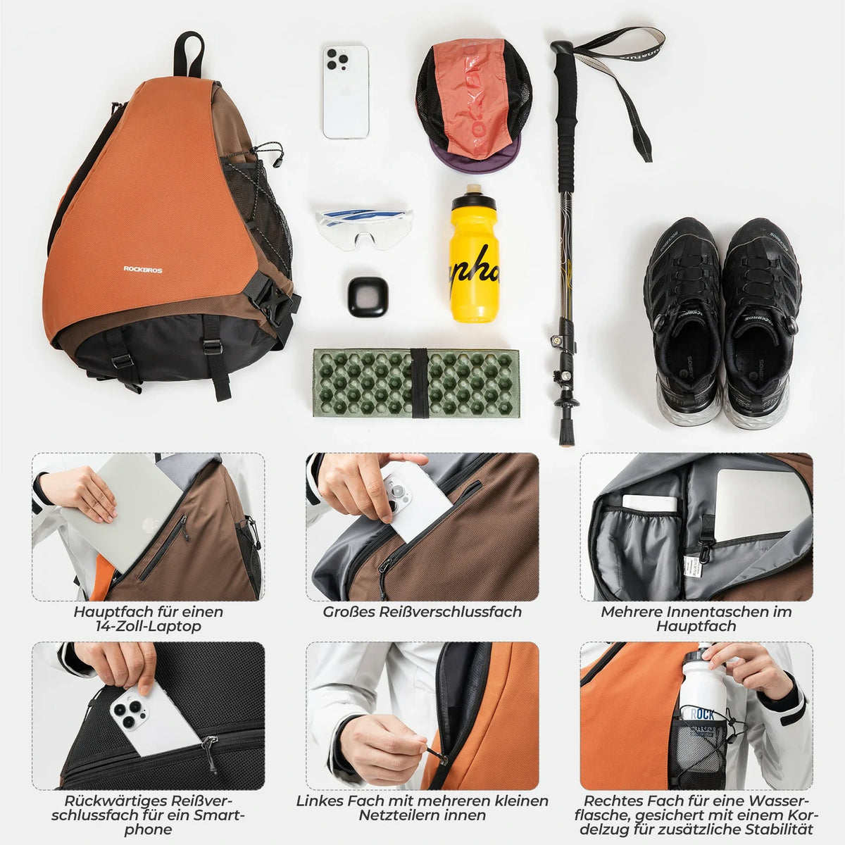ROCKBROS Sling Bag Stor, Sling Rygsæk med magnetlås, Crossbody-taske