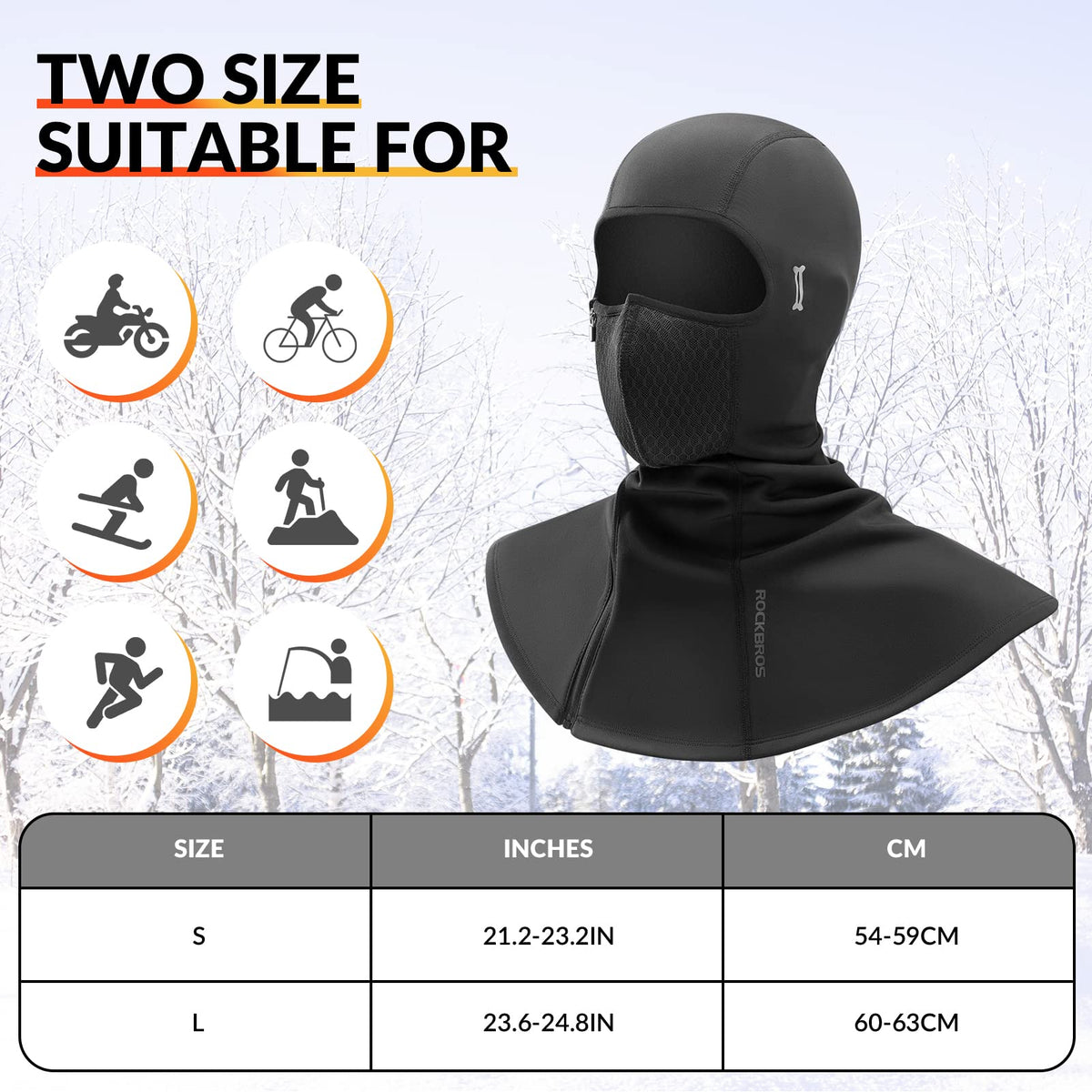 ROCKBROS Stormhætte Vinter Balaclava 54-63cm