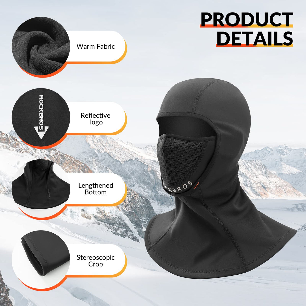 ROCKBROS Stormhætte Vinter Balaclava 54-63cm