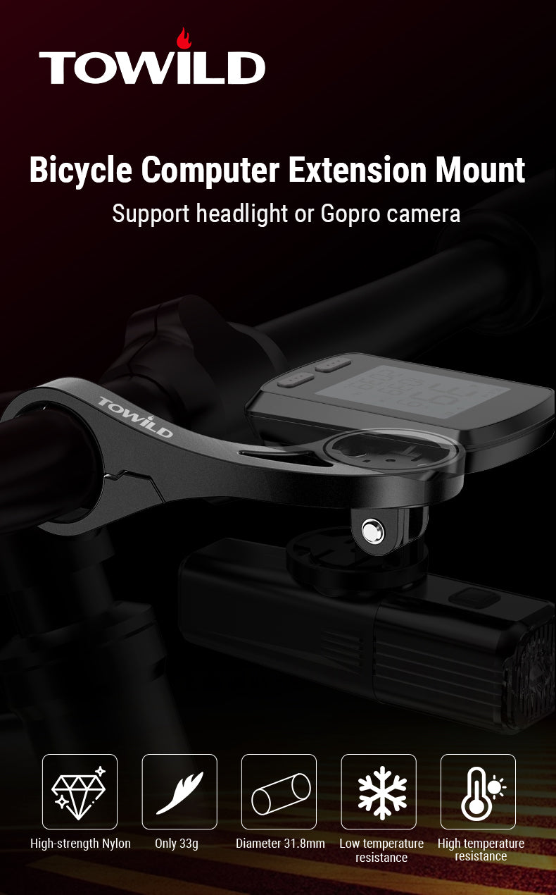 TOWILD AS90 cykelstyr Lommelygtemontering forlængerbeslag til cykelcomputerlys og GoPro GARMIN XOSS iGPSport