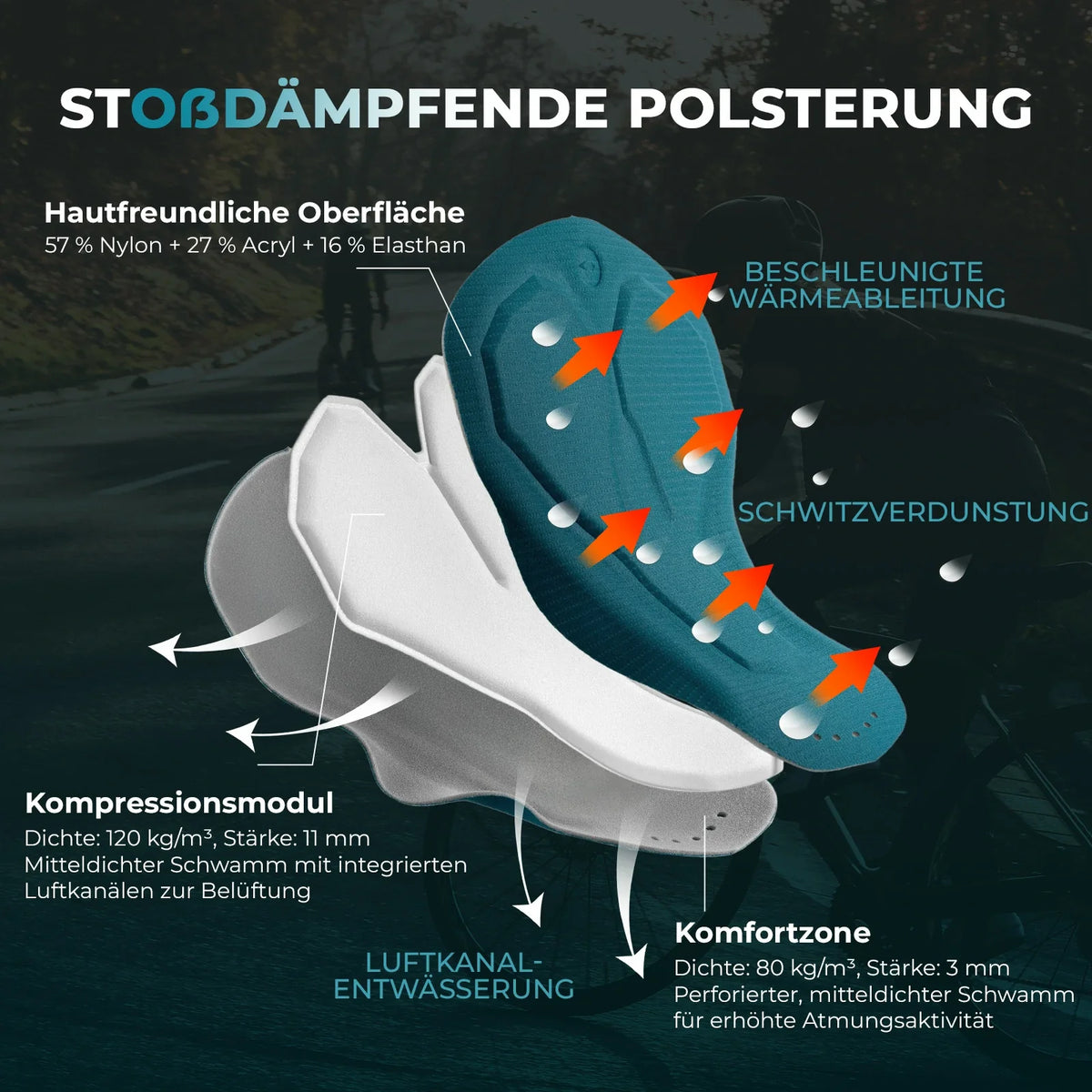 ROCKBROS Trägerhose cykel herre med elastisk 4D ergonomisk sædepude