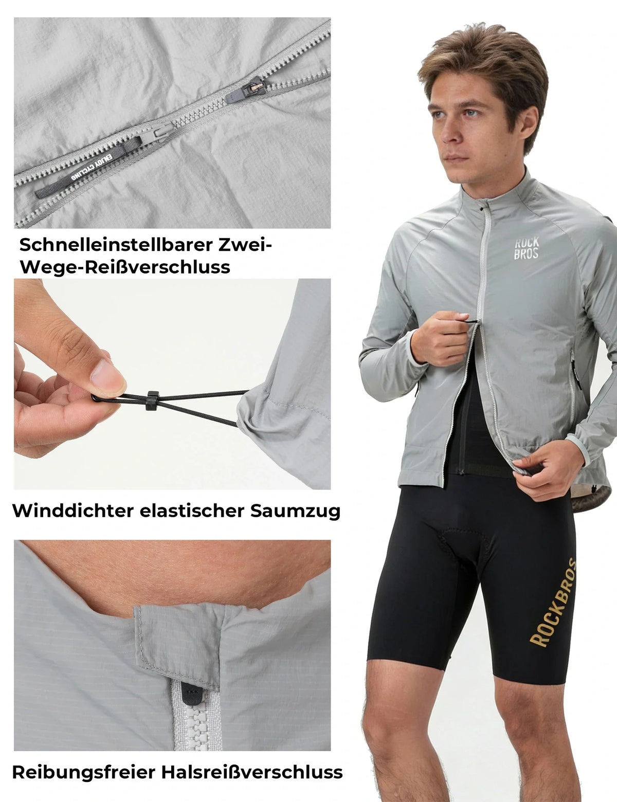 ROCKBROS Vindtæt cykeljakke, Let Åndbar Hurtigtørrende Windbreaker, Sammenklappelig