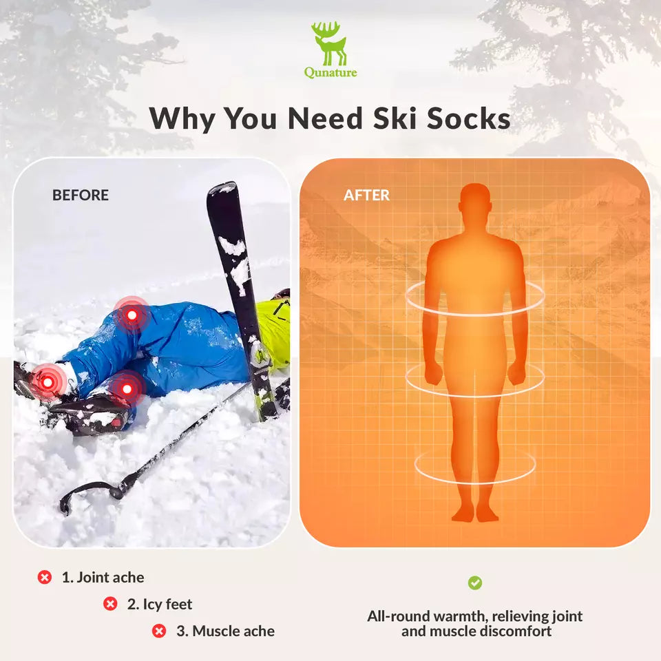 Qunature 1 par skisokker, unisex skisokker til skiløb, snowboarding, vintersport