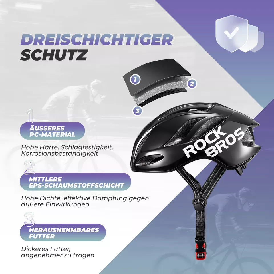 ROCKBROS cykelhjelm landevejscykelhjelm 58-62CM unisex voksne til MTB landevejscykelhjelm