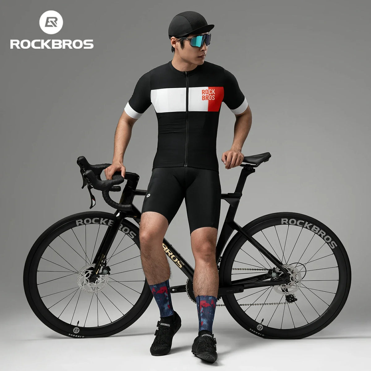 ROCKBROS Herre Cykeltrøje Kortærmet i Colorblock-design