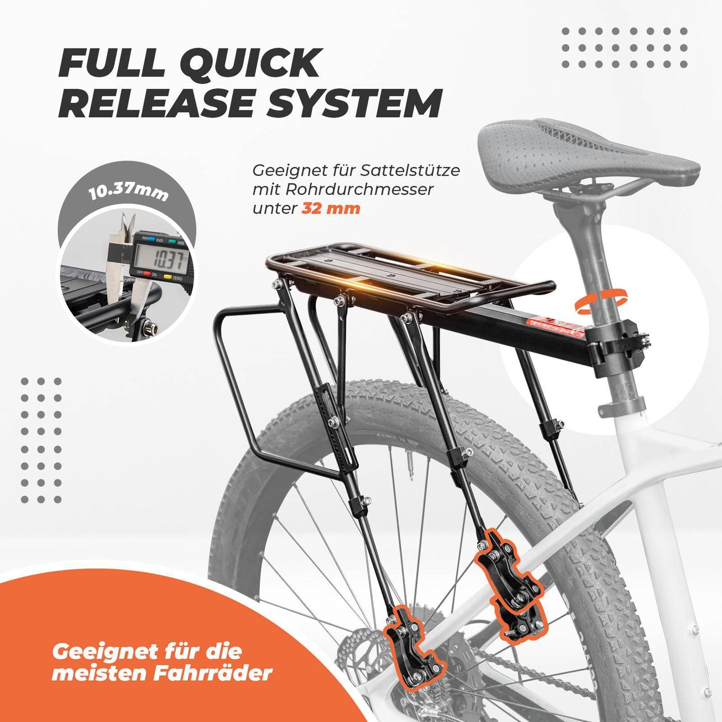 Justerbar cykelbagagebærer med hurtigudløser og refleks, ROCKBROS