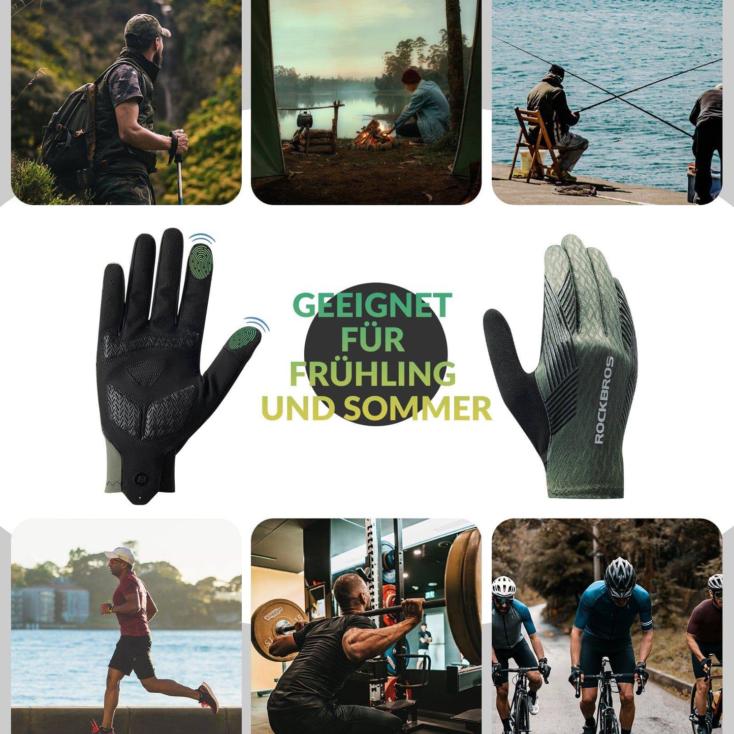 ROCKBROS tynde cykelhandsker med touchscreen og antislip til damer/herrer