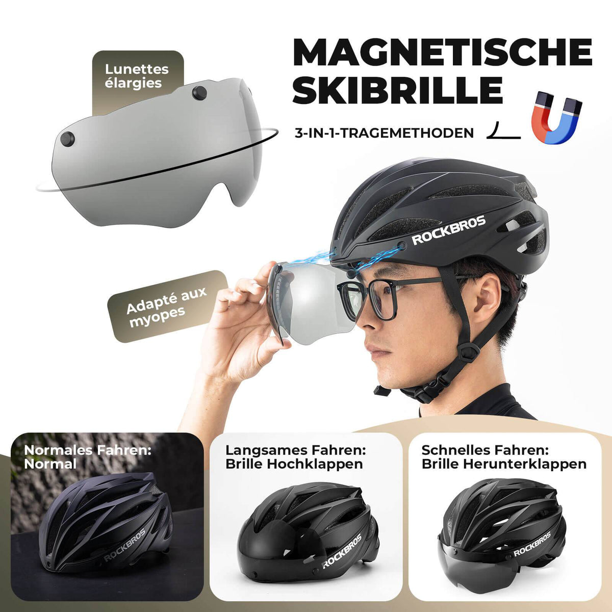 ROCKBROS Cykelhjelm Magnetisk Aftagelig MTB-hjelm med Visor