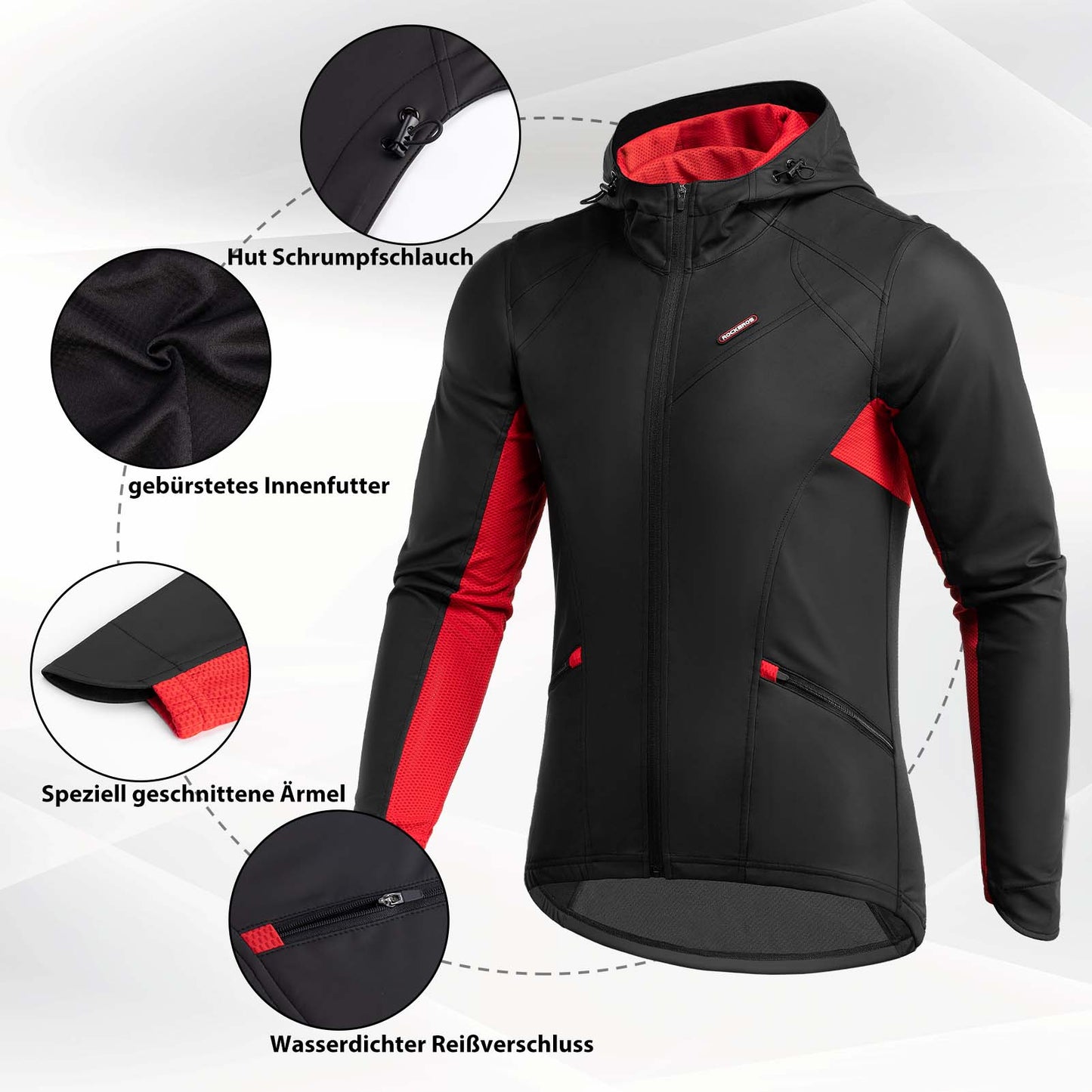 Herre vinter vindtæt softshell cykeljakke, sort, ROCKBROS