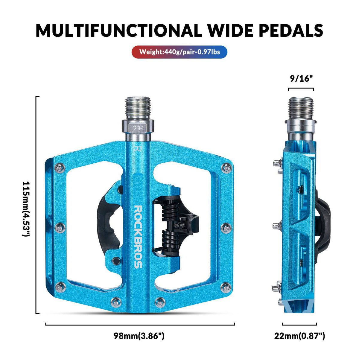 ROCKBROS Cykelpedaler Alu 2 i 1 SPD Pedaler til MTB Racercykler Bycykel