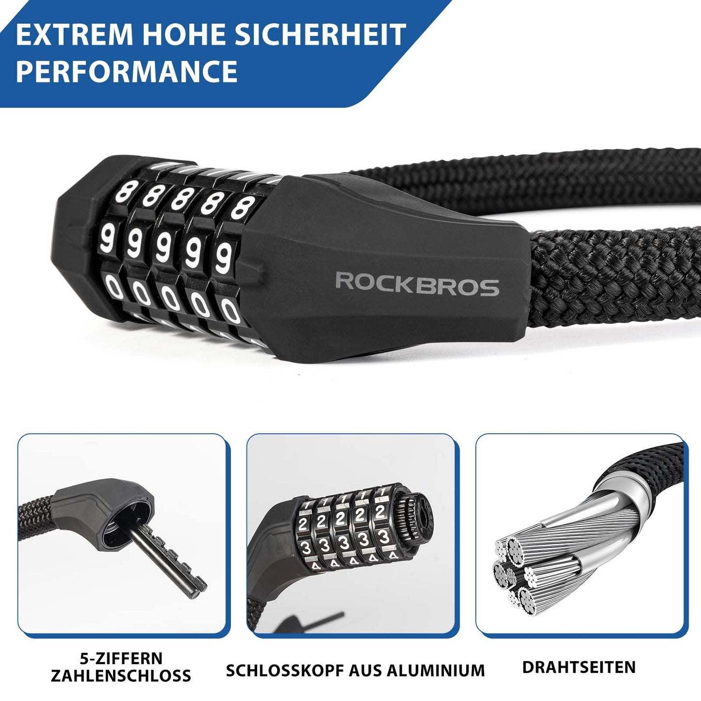 5-cifret kombinationslås til cykler ROCKBROS
