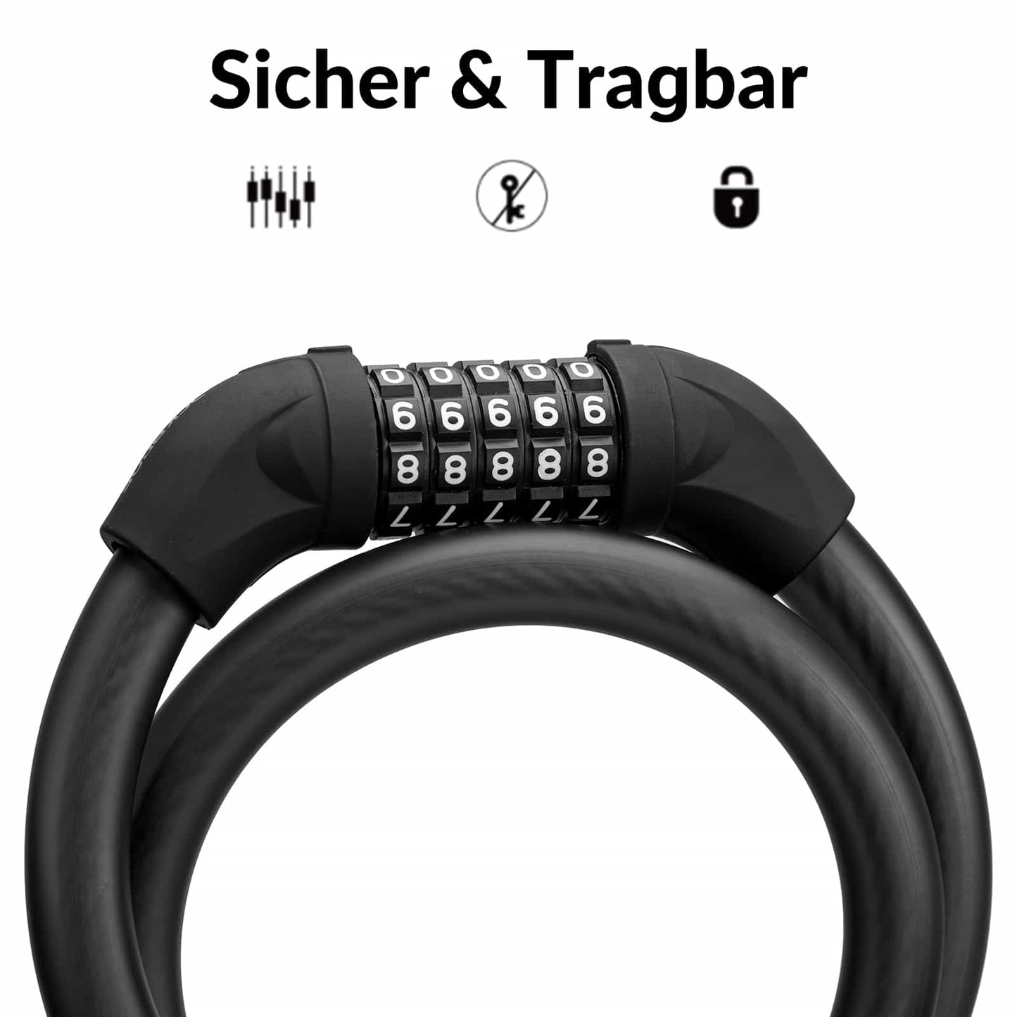 Cykellås, kabellås, kombinationslås med 5-cifret kode, ROCKBROS