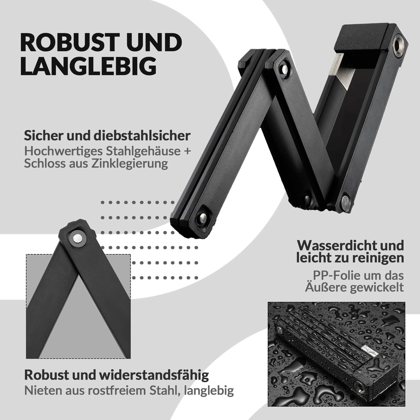 Foldbar cykellås med beslag ROCKBROS