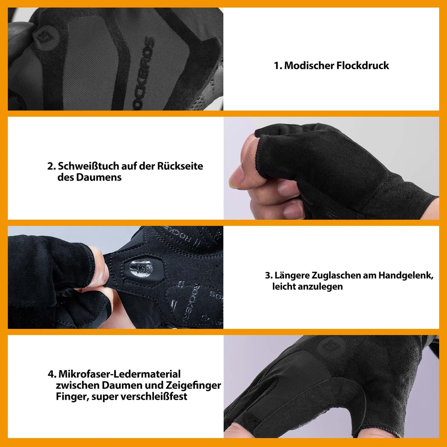 Stødabsorberende og skridsikre unisex halvfinger cykelhandsker fra ROCKBROS