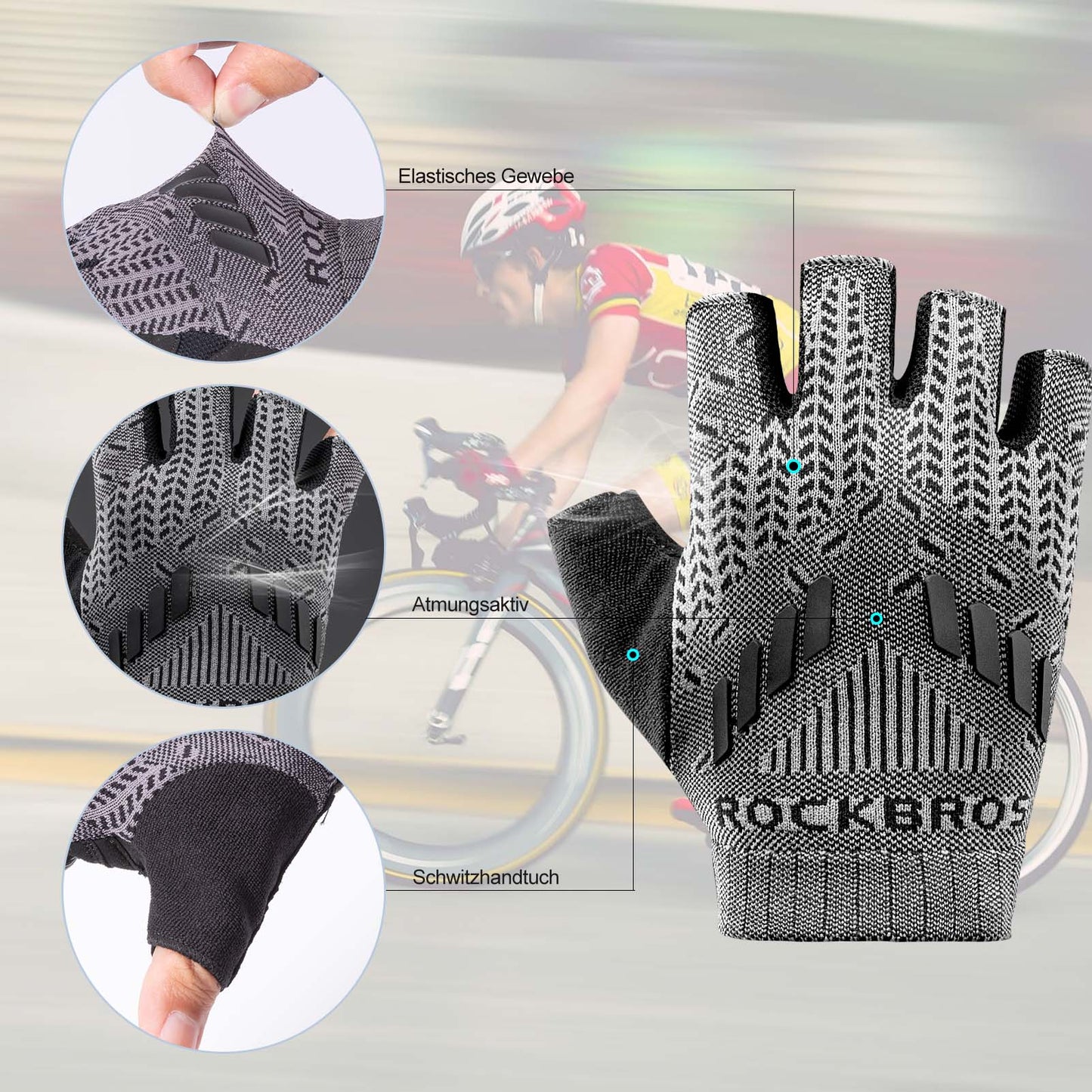 ROCKBROS cykelhandsker med halv finger, sommer, herre