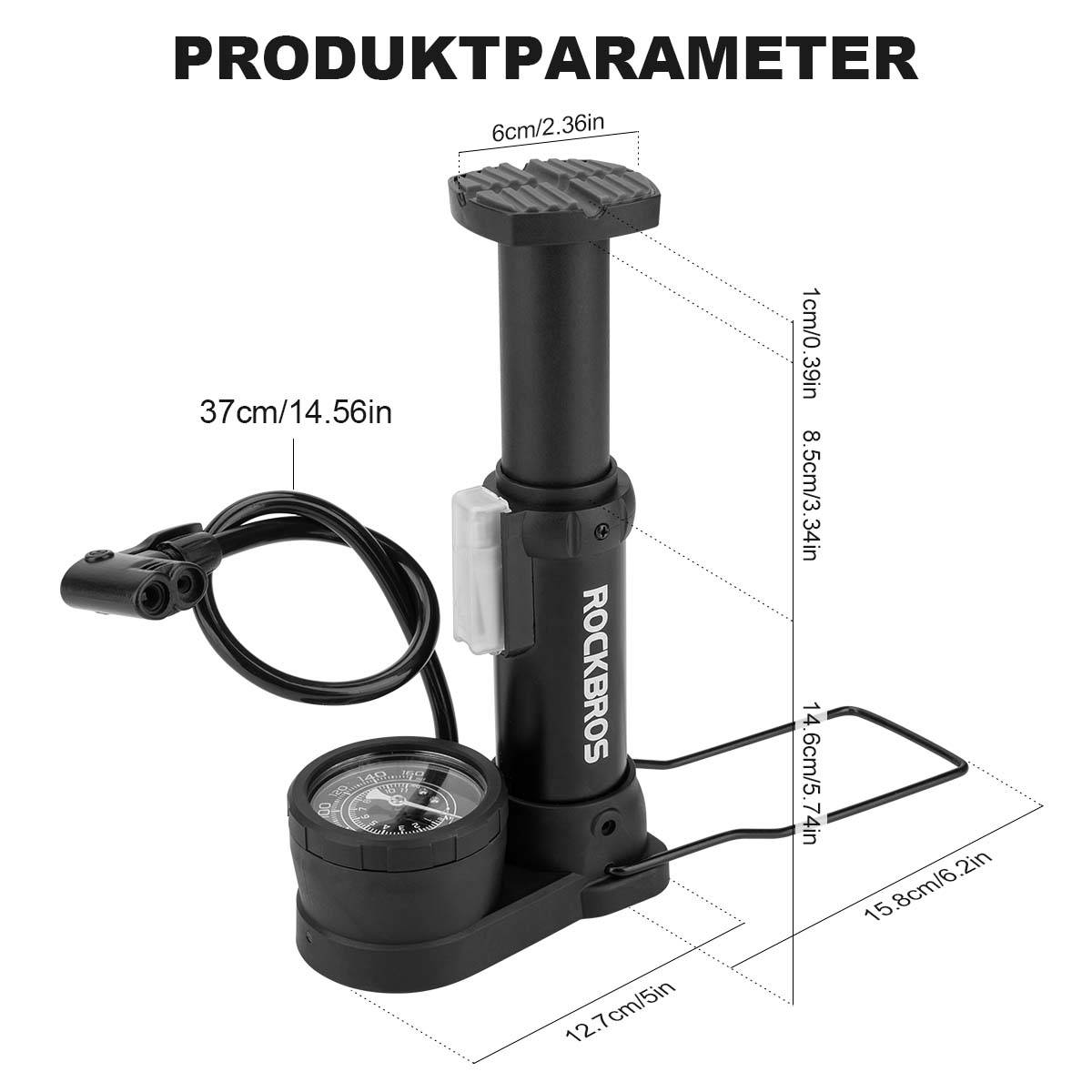 Mini fodpumpe luftpumpe med trykmåler ROCKBROS