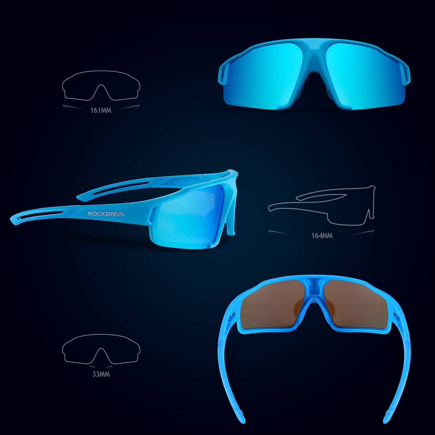 Polariserede solbriller med UV400-beskyttelse, lyseblå, unisex, ROCKBROS