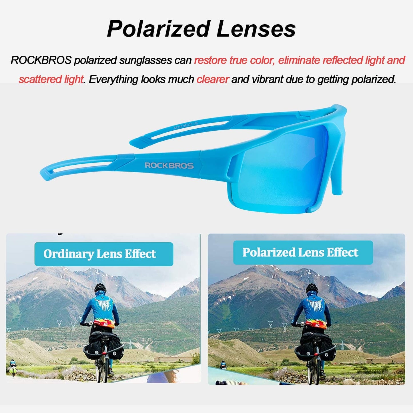 Polariserede solbriller med UV400-beskyttelse, lyseblå, unisex, ROCKBROS