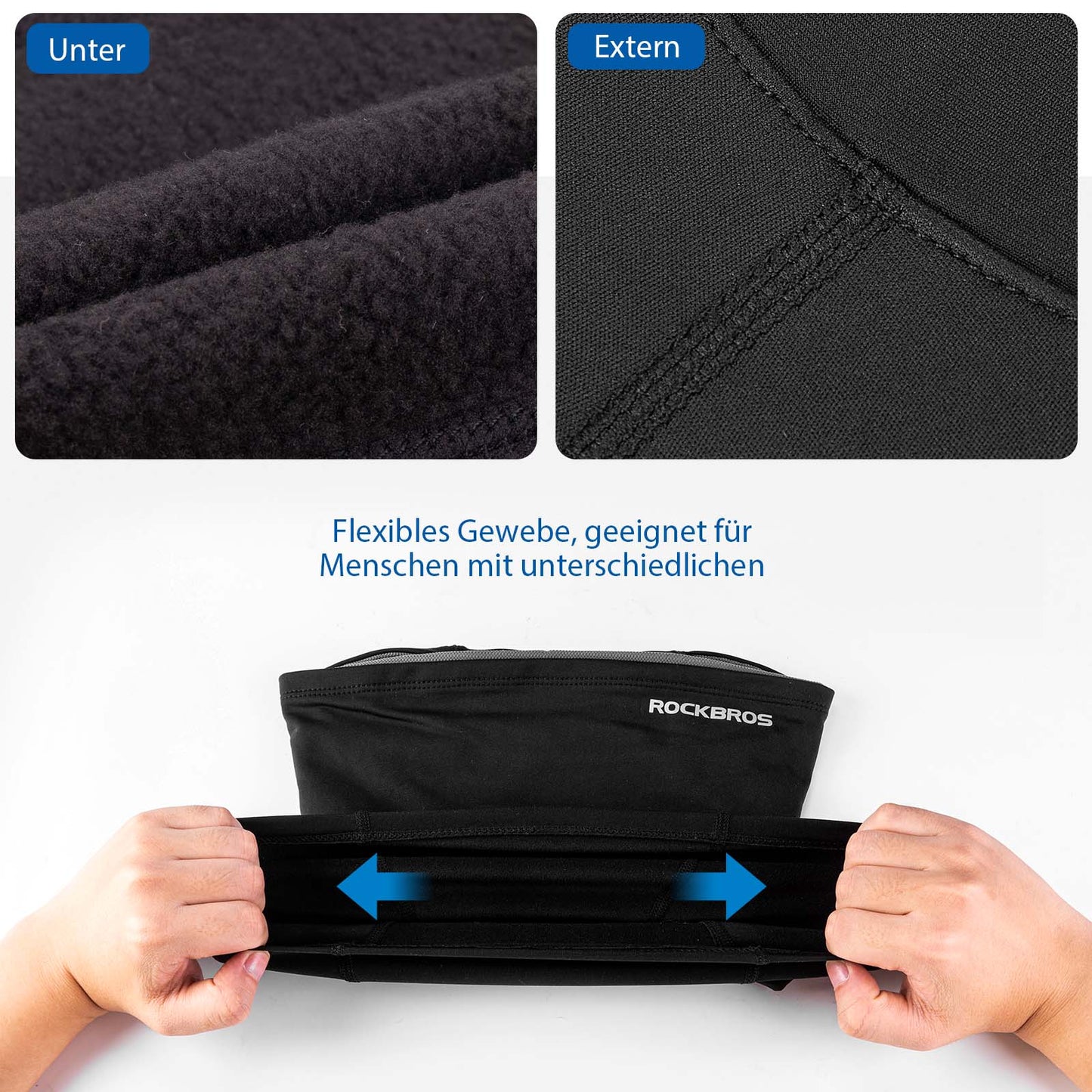 Elefanthue, vindtæt underhjelmhue lavet af varm fleece, sort, ROCKBROS