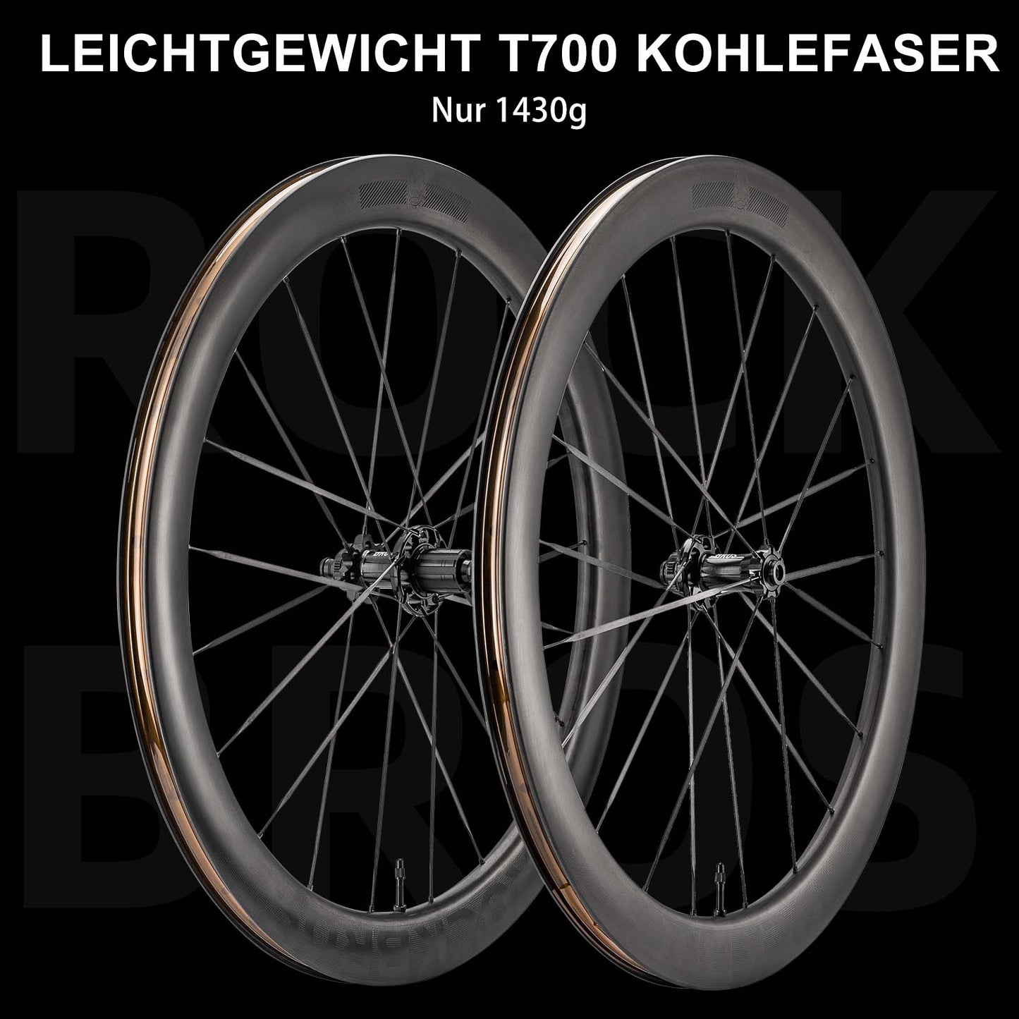 T700 Carbon Hjulsæt 55mm Skivebremse Gennemgående Aksel Hjulsæt til Landevejscykel Inklusive Vakuum Dækdæmpere ROCKBROS