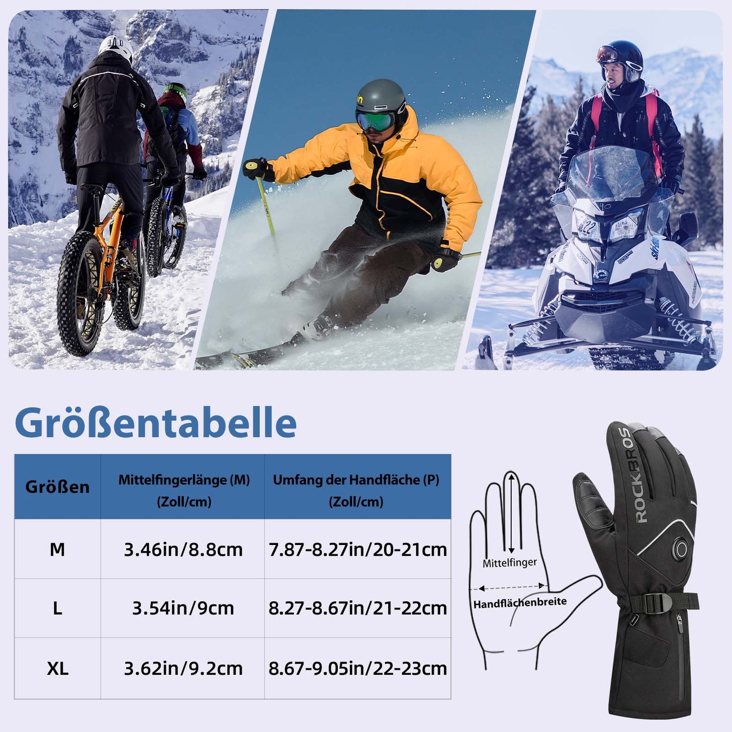 Genopladelige vinterhandsker med varme, sorte ROCKBROS