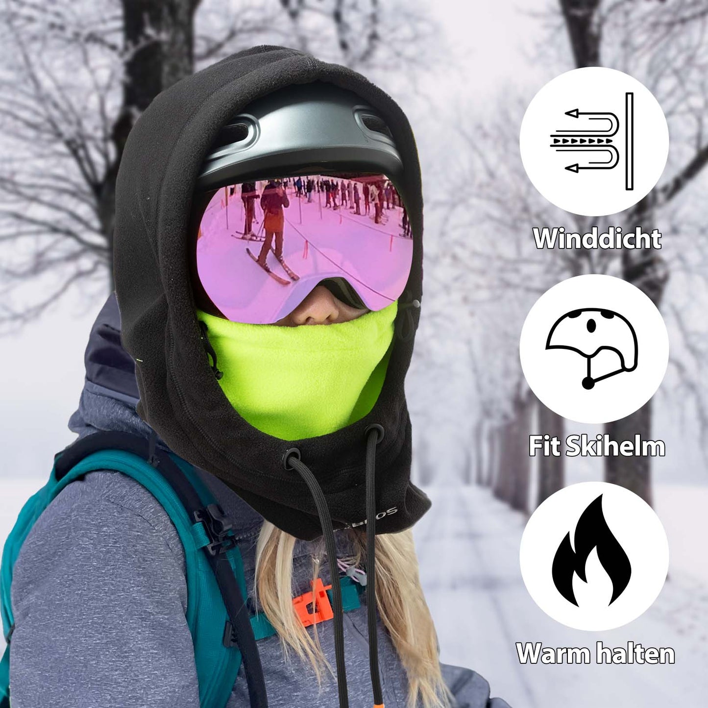 Vinter skimaske fleece balaklava til kvinder og mænd sort grøn ROCKBROS