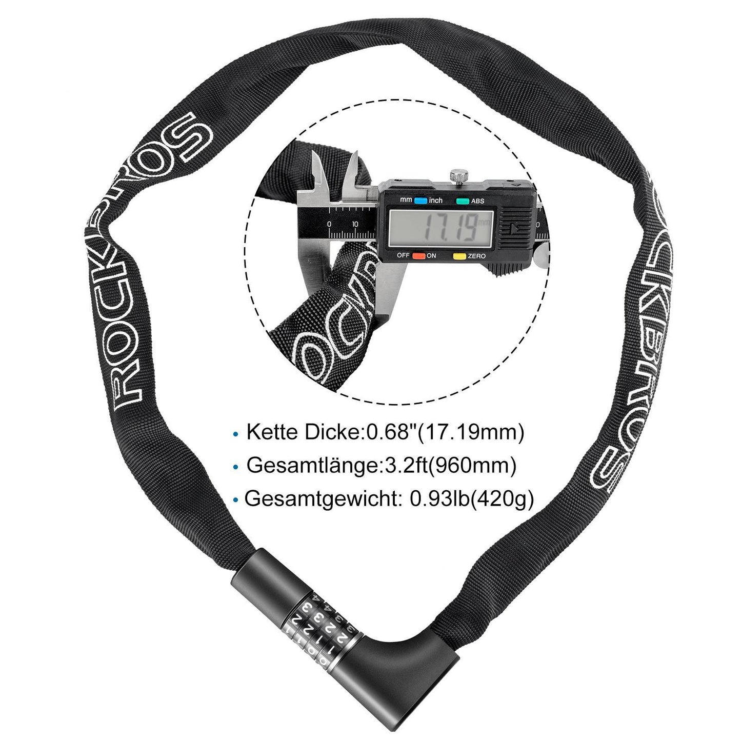 Kombinationslås med 4-cifret kode, 96 cm lang, ROCKBROS
