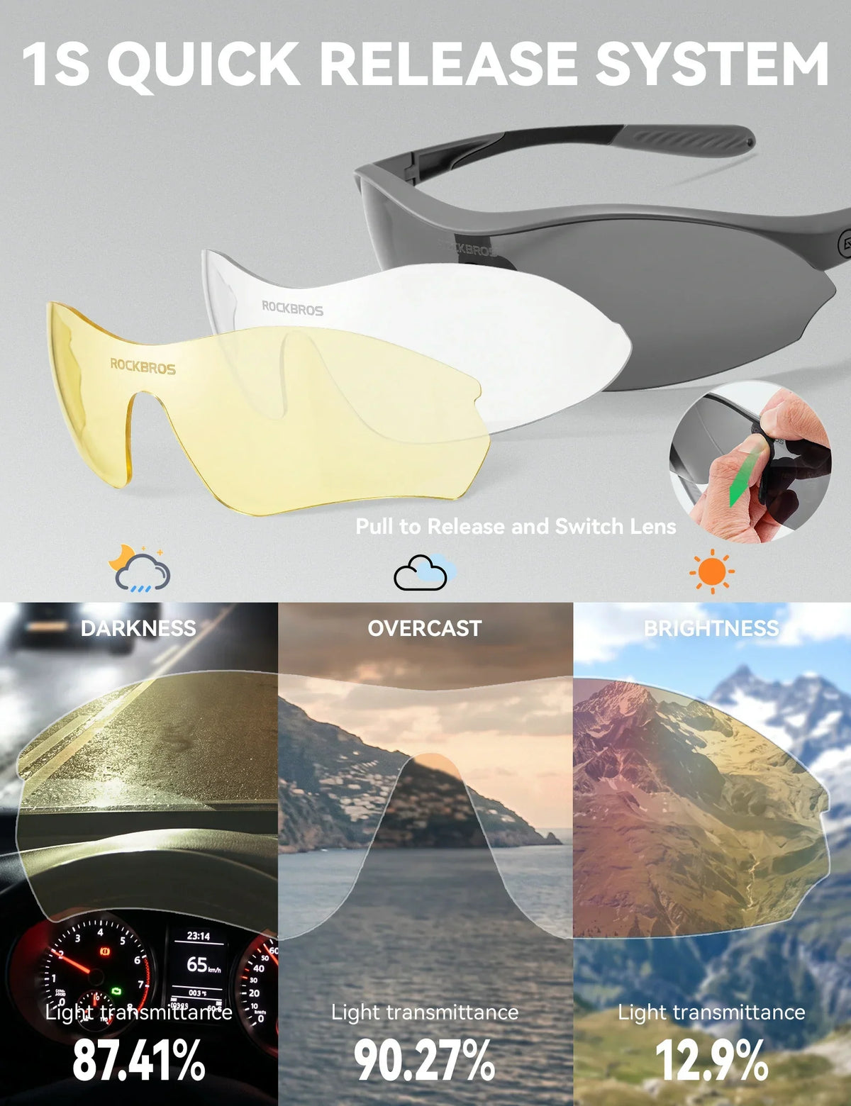 ROCKBROS Sport-cykel-solbriller med 3 udskiftelige UV400-glas