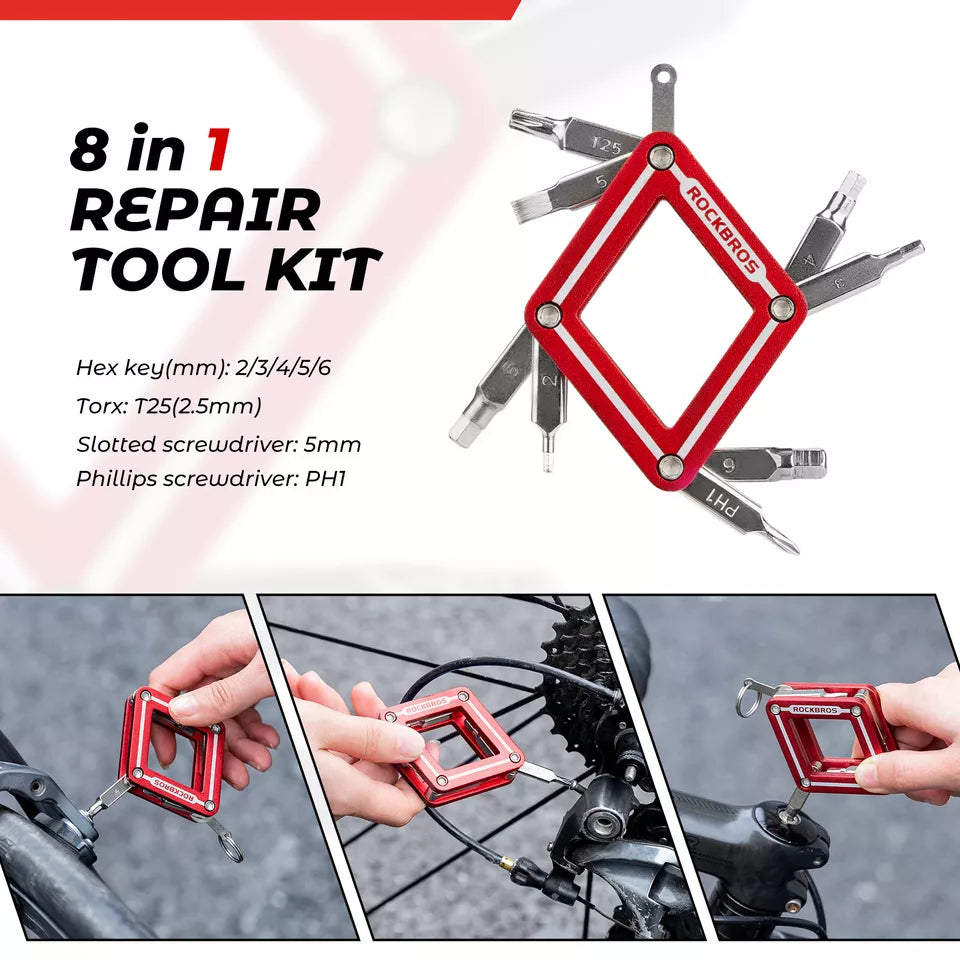 ROCKBROS cykel multifunktionelt værktøj 8 i 1 reparation foldeværktøj reparation