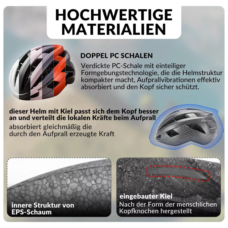 ROCKBROS cykelhjelm landevejscykel PC + EPS 54-58 cm cykelhjelm dame mænd stødabsorbering