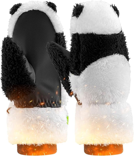 Qunature Ski Handsker Panda Design Handsker til børn i alderen 4-12 Varme termiske vindtætte fleecehandsker Ideel til vinteraktiviteter såsom skiløb Snowboarding Skøjteløb