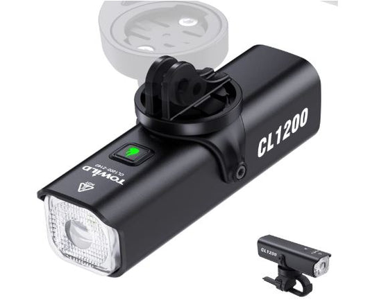 TOWILD CL1200 Garmin/GoPro Mount kompatibel 1200 4000mAh batteri Vandtæt cykellys til pendlere