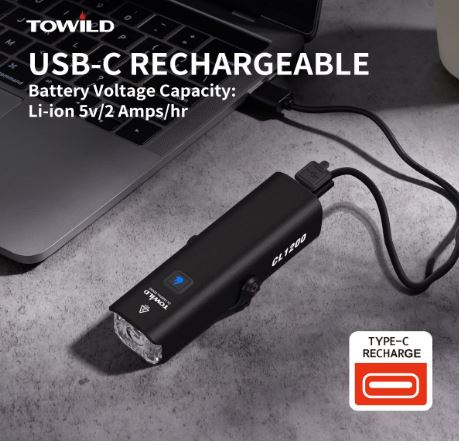 TOWILD CL1200 Garmin/GoPro Mount kompatibel 1200 4000mAh batteri Vandtæt cykellys til pendlere