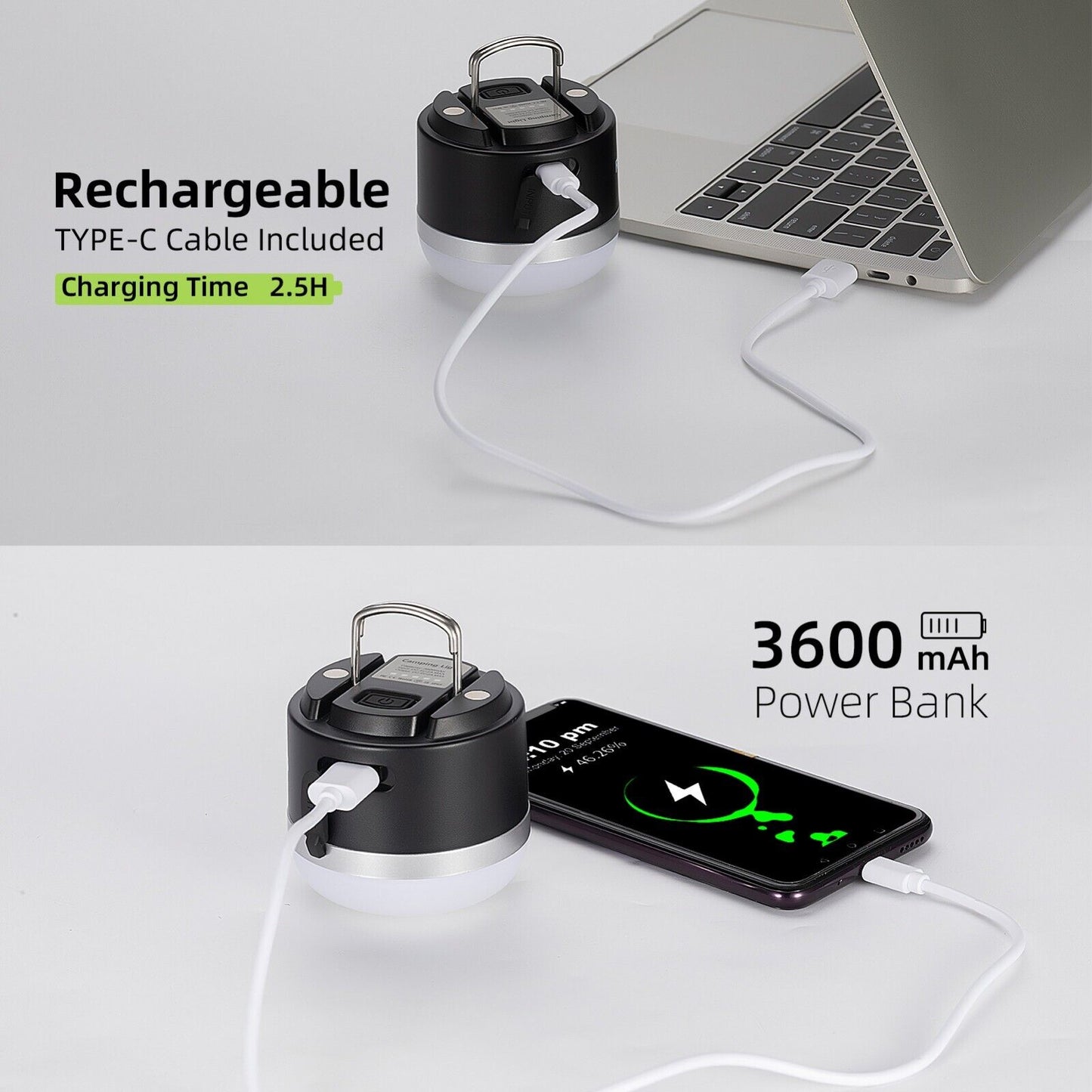 ROCKBROS Outdoor Camping Lanterne USB Lommelygter 600 Lumens IPX65 LED lys Genopladeligt batteri