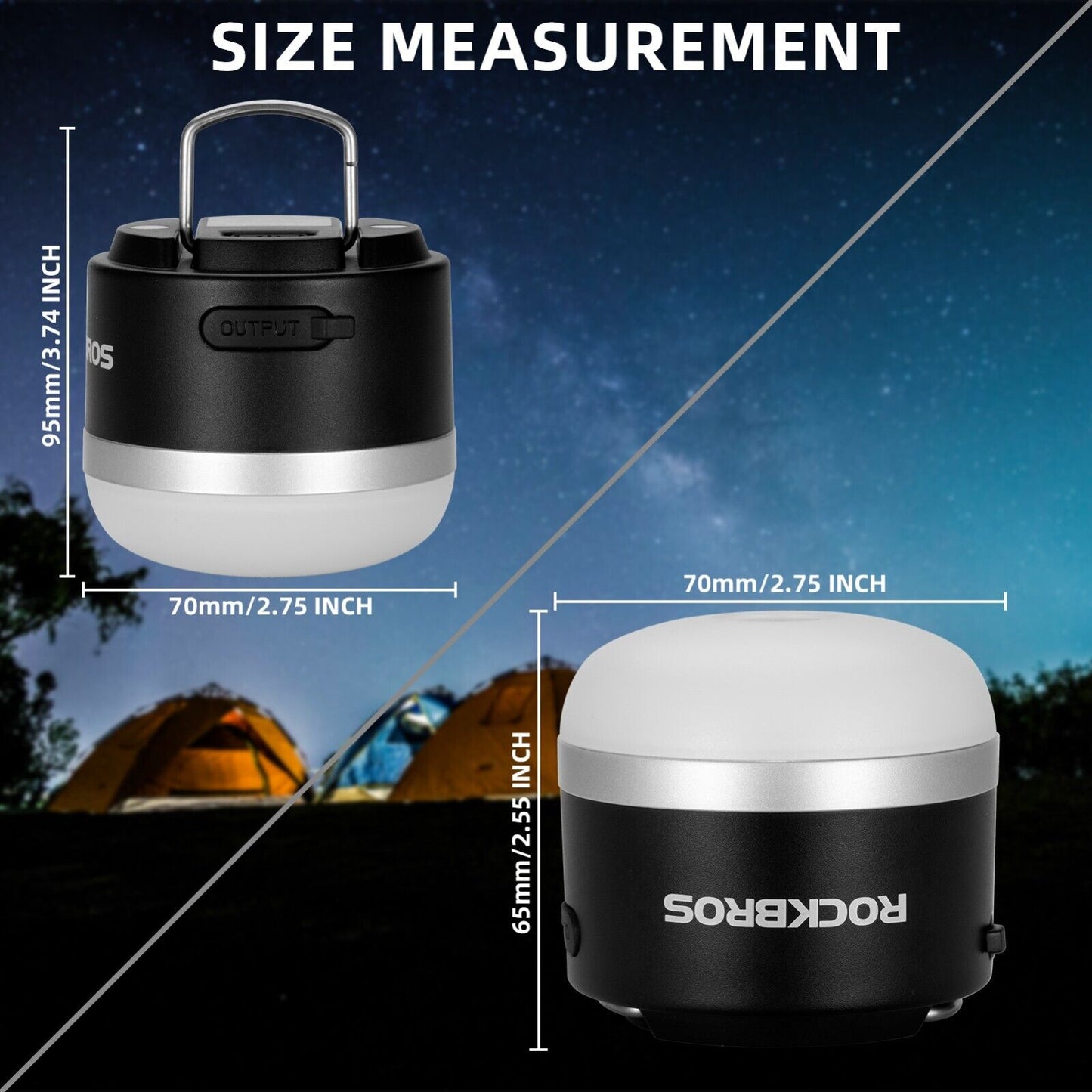 ROCKBROS Outdoor Camping Lanterne USB Lommelygter 600 Lumens IPX65 LED lys Genopladeligt batteri